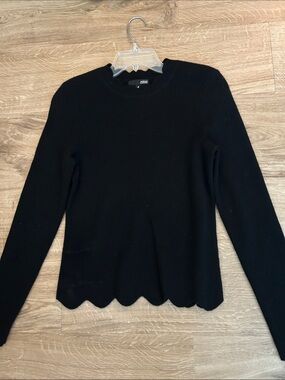 Aqua Cashmere Black Scallop-Edge Crewneck Sweater Worn once or twice
